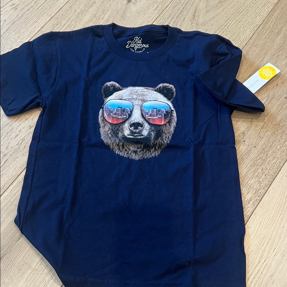 Kid Dangerous Navy Blue Bear Graphic Kids T-Shirt